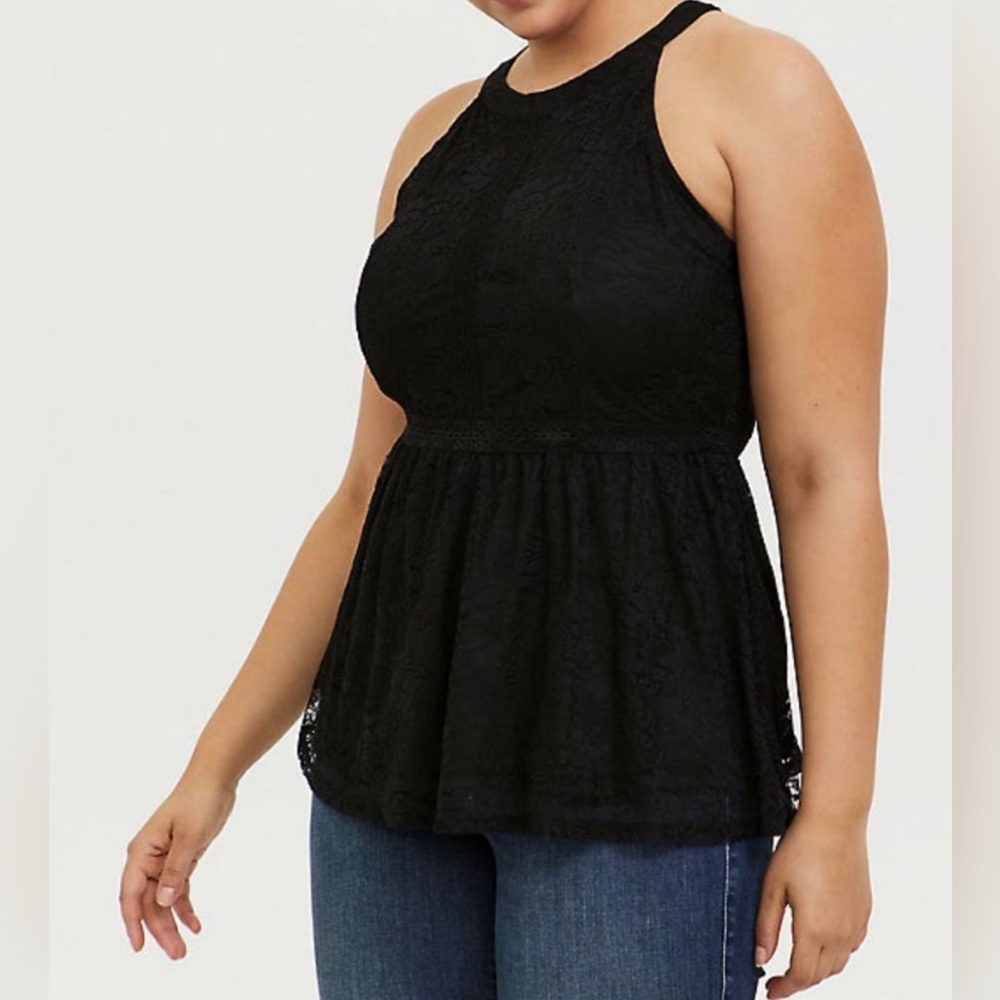 Torrid - Peplum Lace High Neck Tank Top - Size 1 - Black